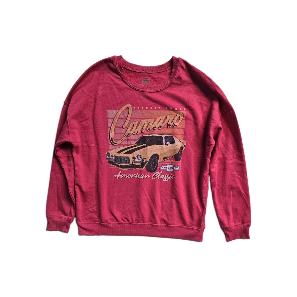 Chevrolet Camaro Sweatshirt Women's M Red Crewneck Pullover GM Retro Pink